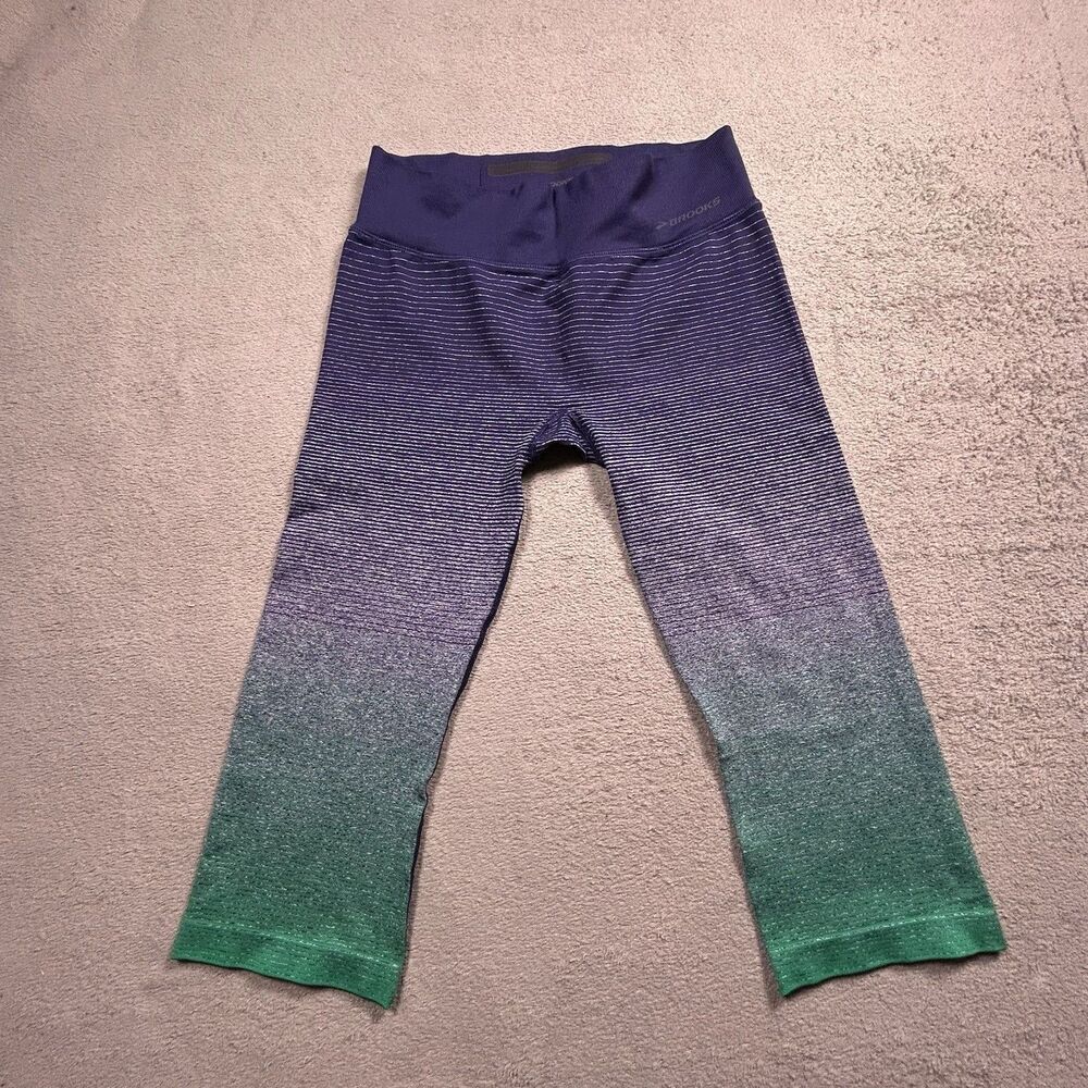 Brooks DriLayer Capri Leggings Womens Medium Purple Green Ombre Seamless